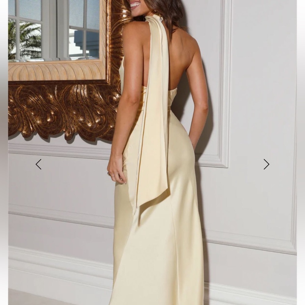 Hello Molly Pale Yellow Backless Satin Gown